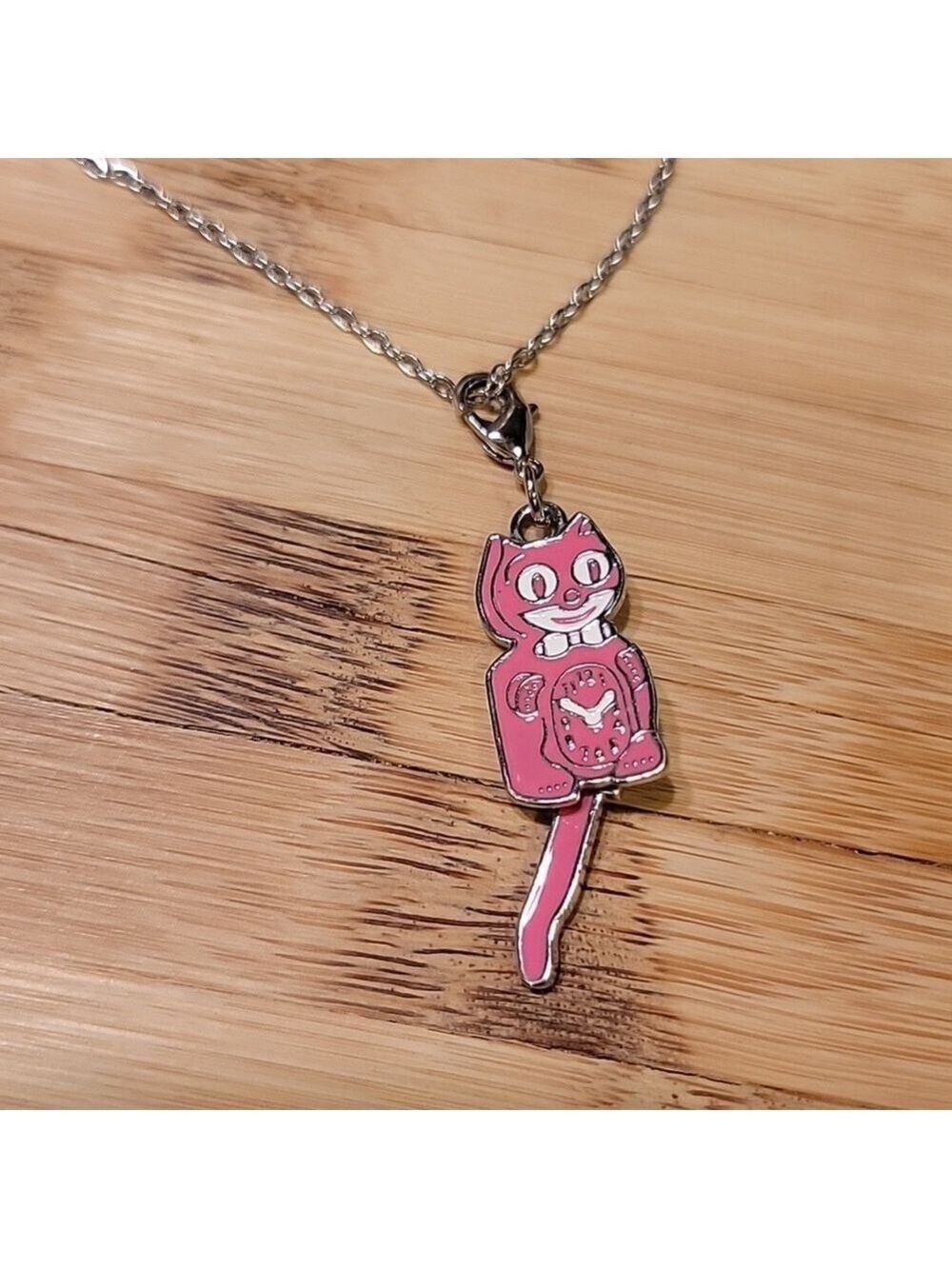 Honeysuckle Pink Kit-Cat Klock clock clip on charm necklace